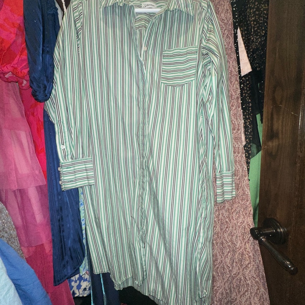Calvin Klein Green and Black Striped Shirt
